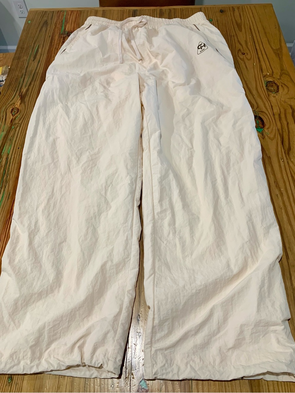Cole Henry Ski Wear Nylon Shell Pants Cream Off-White Large Wide Leg Gorpcore